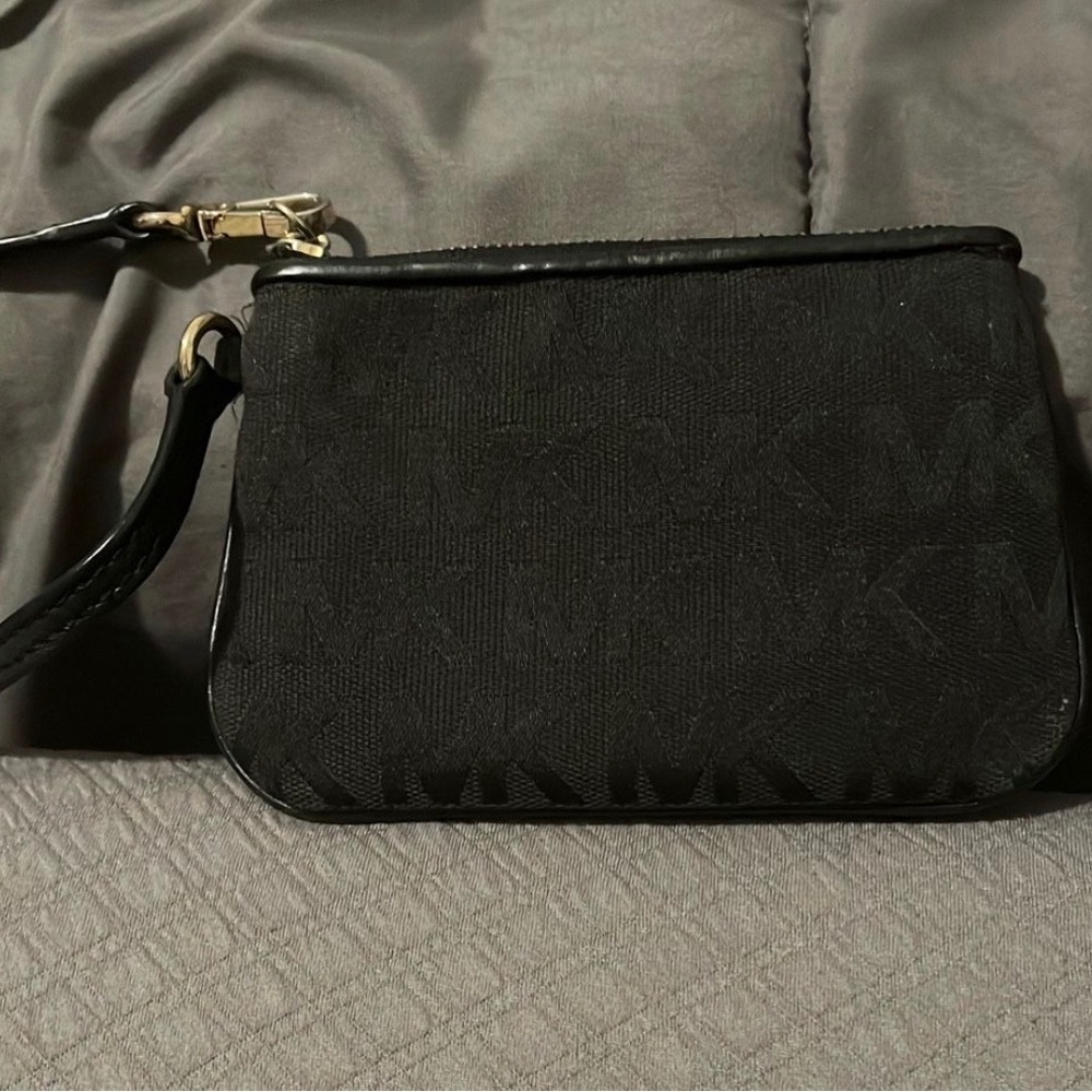 Michael Kors Black Logo Wristlet with Gold Hardware